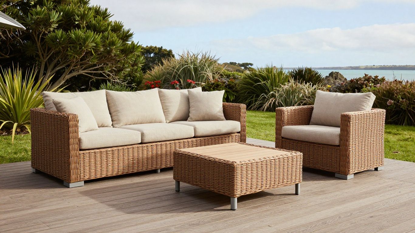 Outdoor furniture materials on a sunlit deck