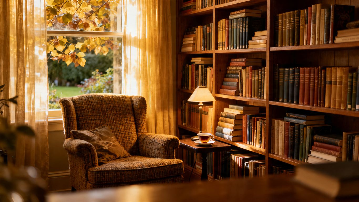 Alison Atkinson's personal library with many books.