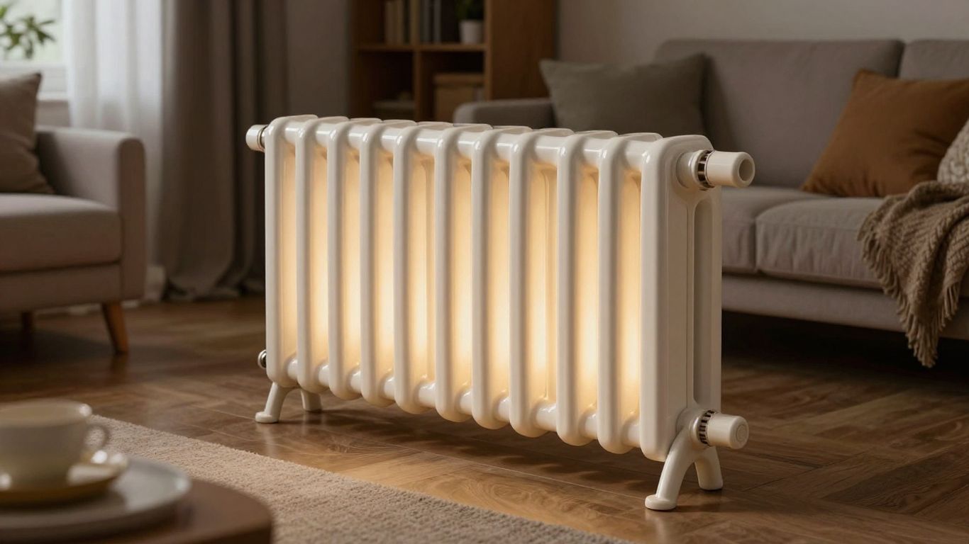 Radiateur céramique moderne dans un salon confortable.
