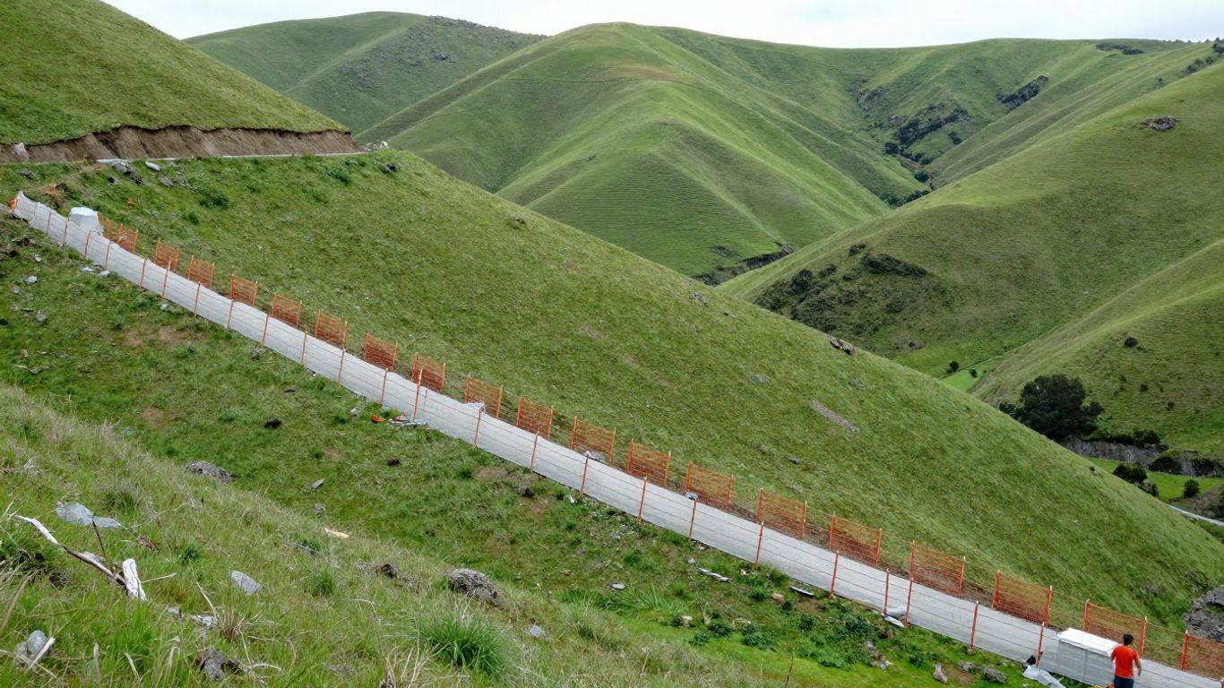 Construction site showing soil erosion control measures
