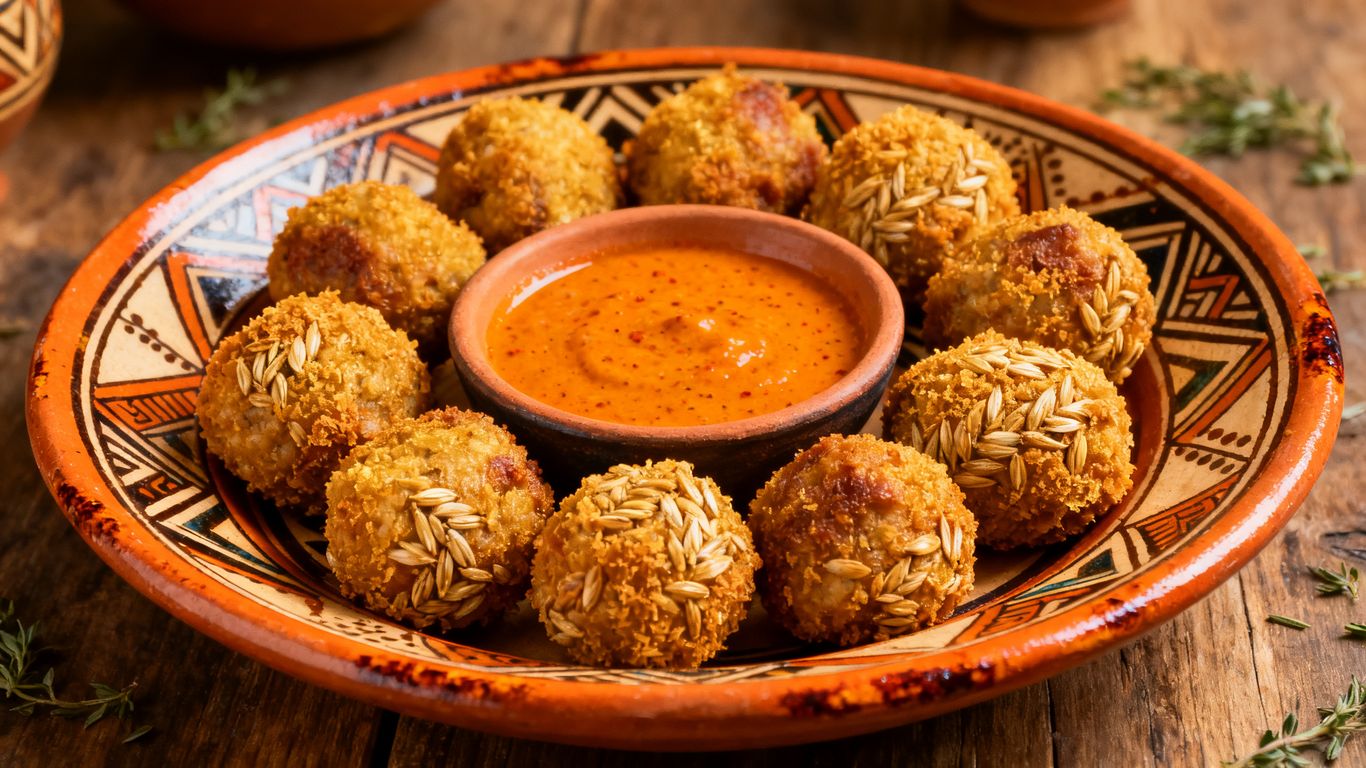 A vibrant plate featuring crispy golden boudin balls