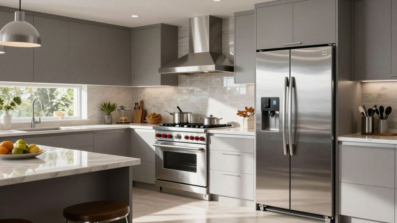 Modern kitchen with chef-grade appliances and custom cabinetry.