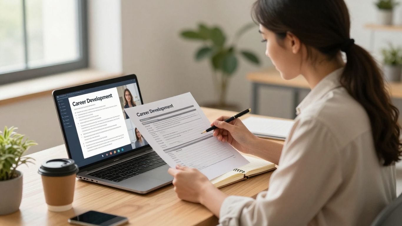 Employee reviewing a thoughtful career coaching plan
