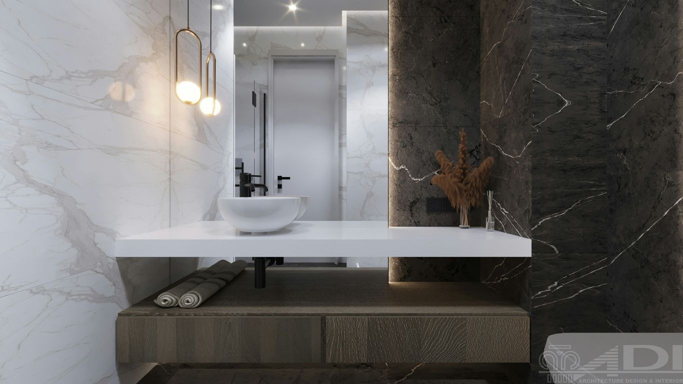 Calm bathroom with marble basin