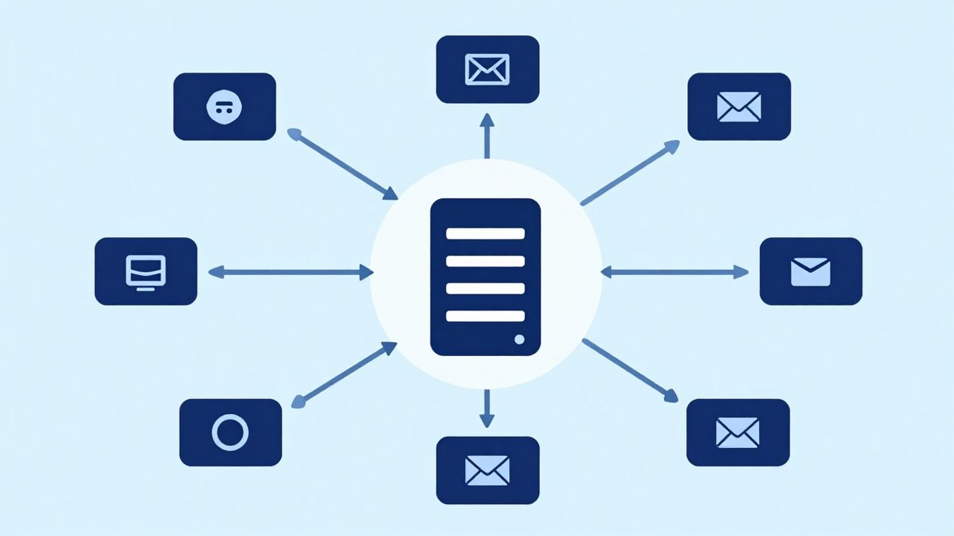 Technical illustration of mail server discovery and network connectivity.