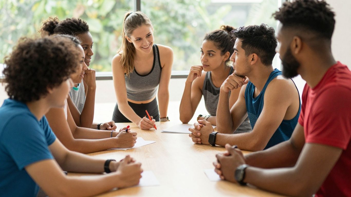 Sports club members planning their AGM agenda.