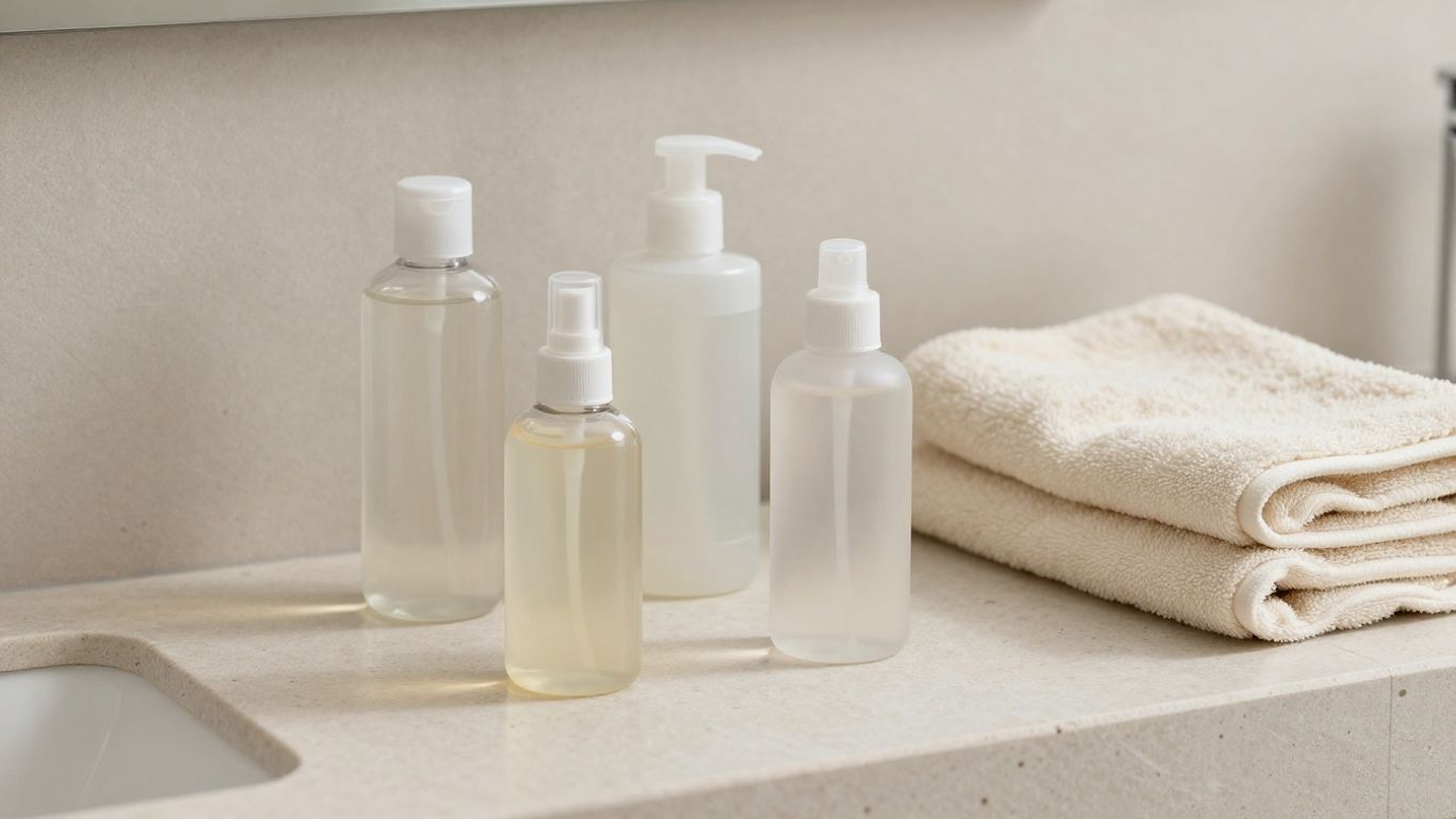A few lubricant bottles beside a folded towel