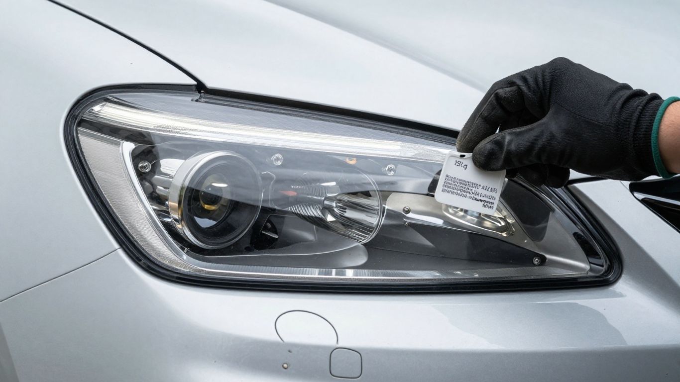 Headlight assembly beside a vehicle identification guide