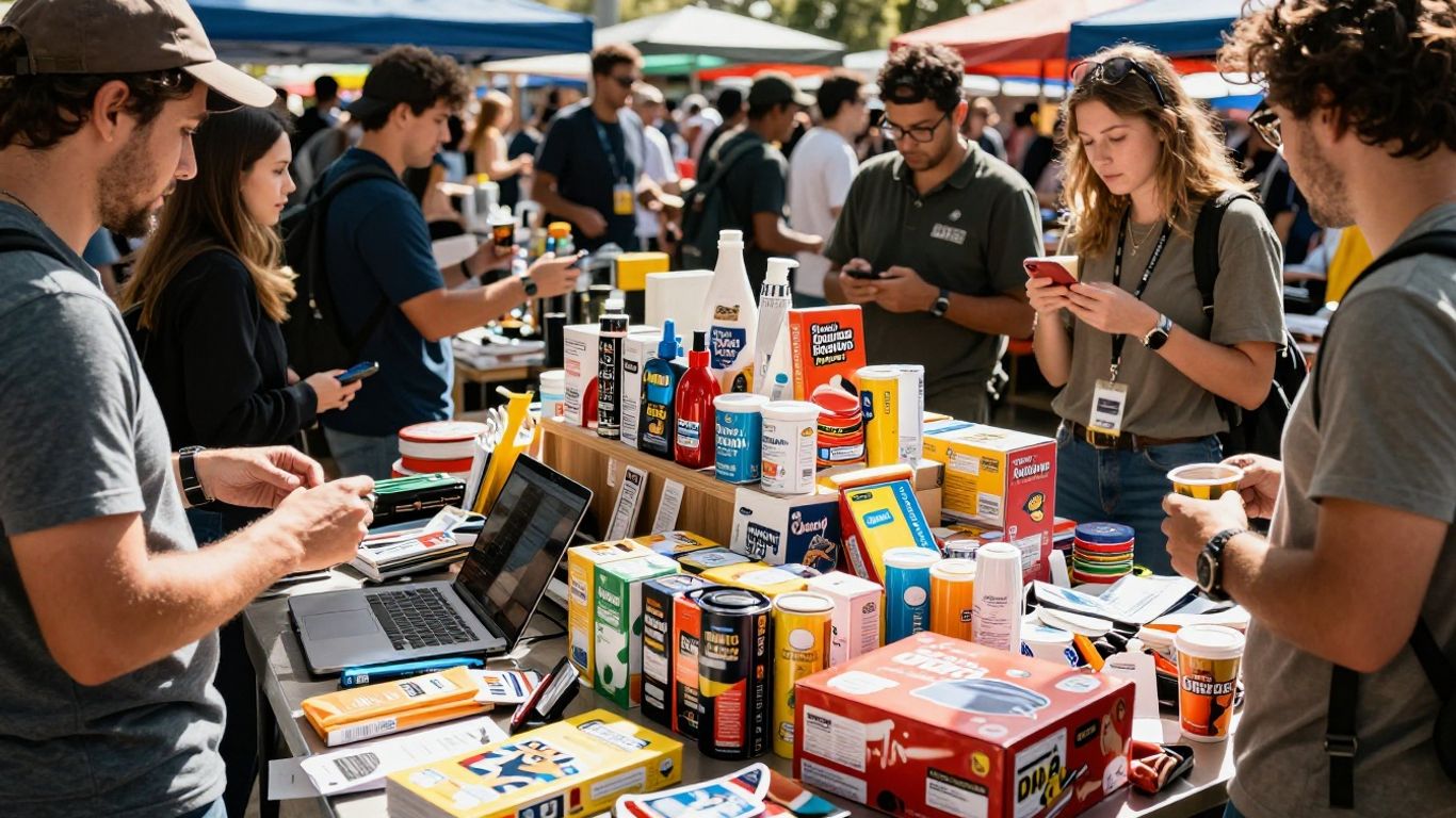 Online shopping products displayed on a table in Australia.