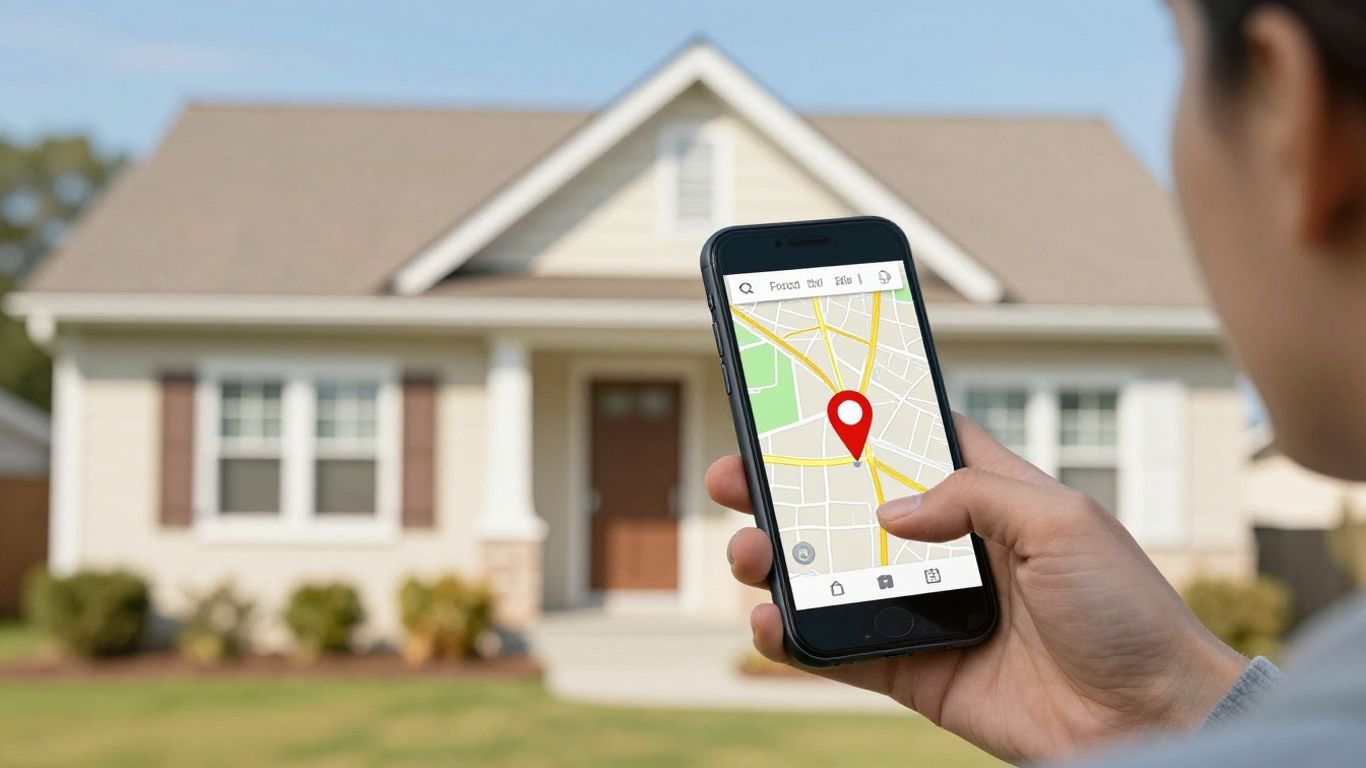 Homeowner using phone for local seasonal home repair services.