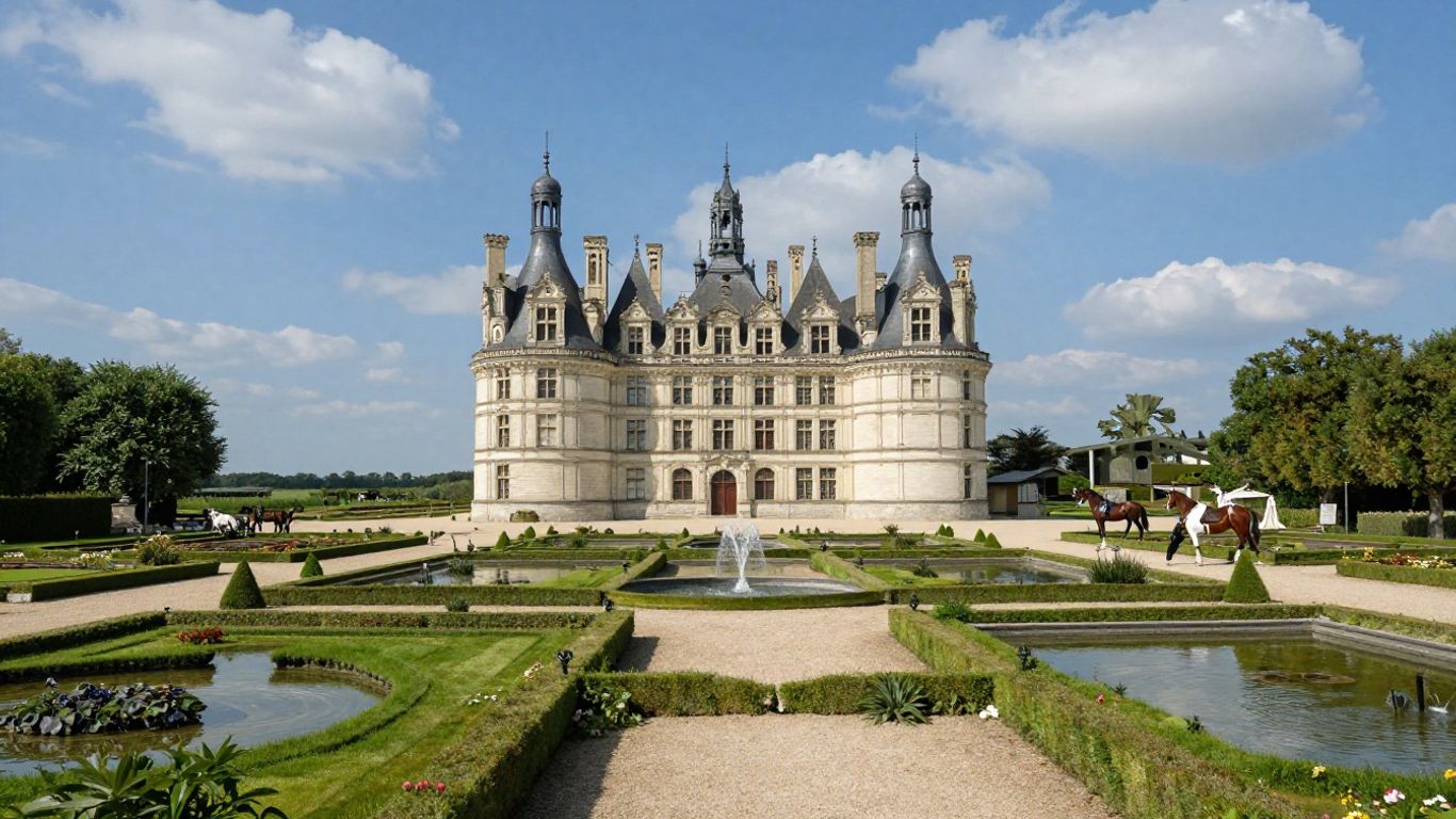 Château de Chantilly with gardens and horses