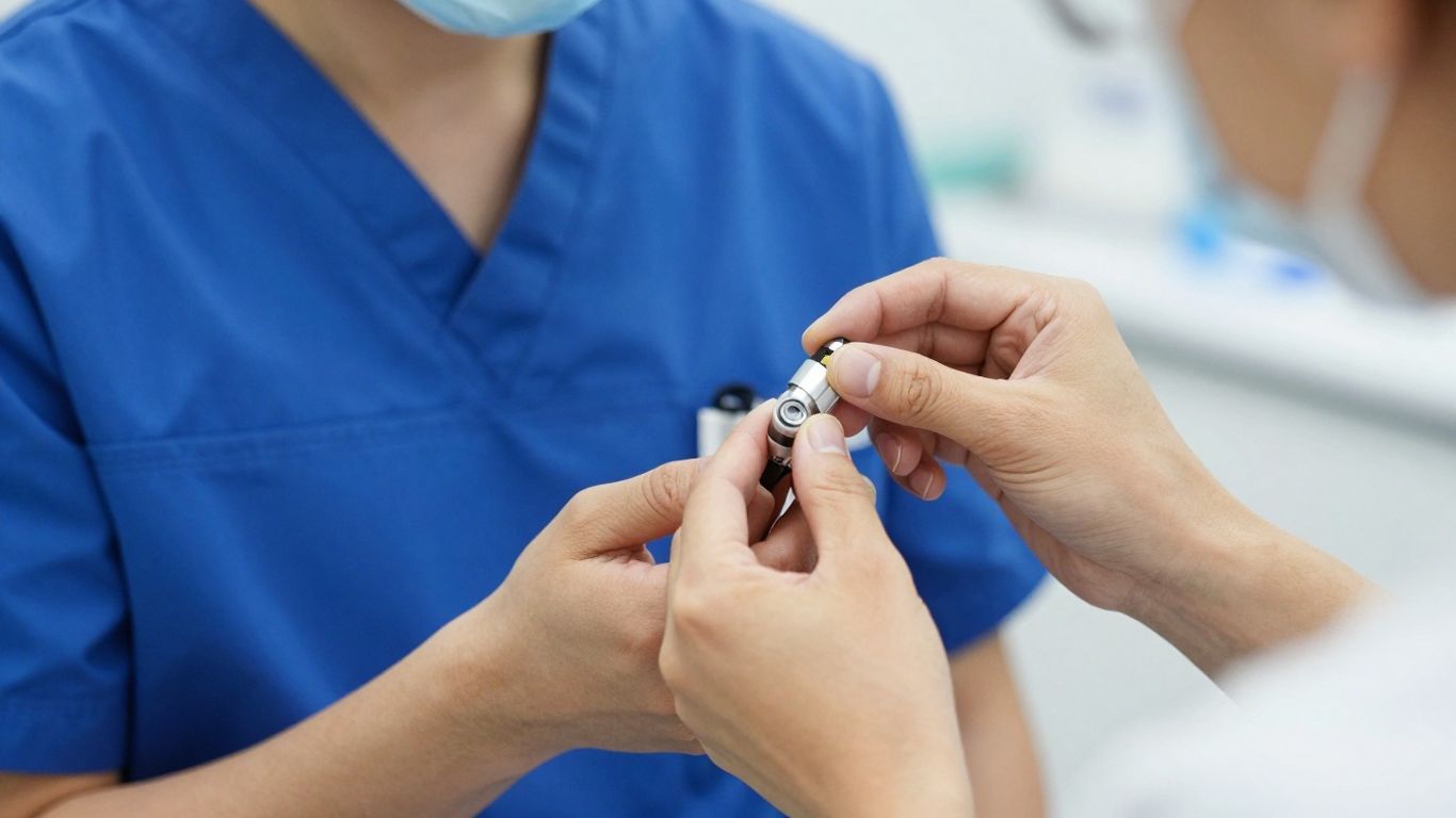 A student using professional medical equipment