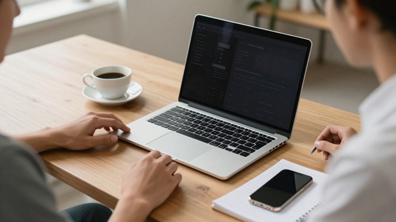 Person working at desk with digital marketing tools