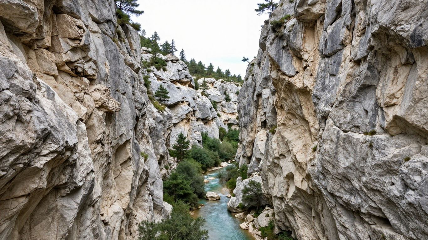 Rugged Verdon canyon cliffs beneath open sky