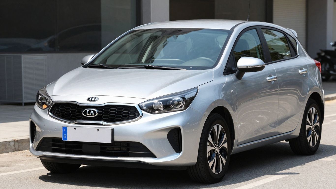 Silver Kia Rio hatchback parked outdoors