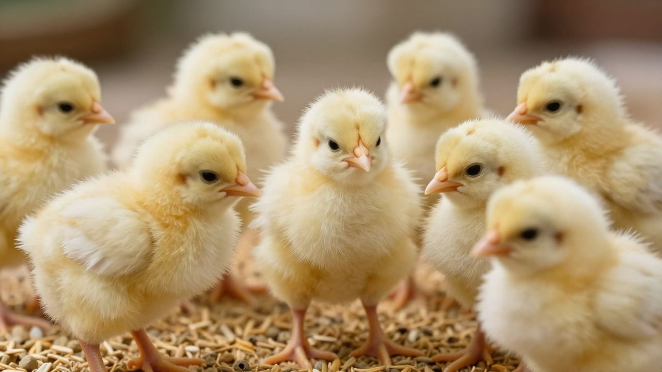 Pisklęta drobiu jedzące preparat startowy.