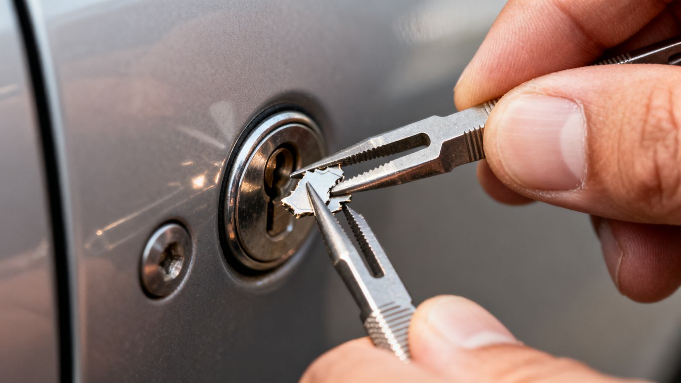 Locksmith performing an extraction on a car door