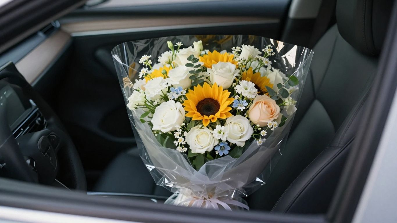 Floral arrangement in car