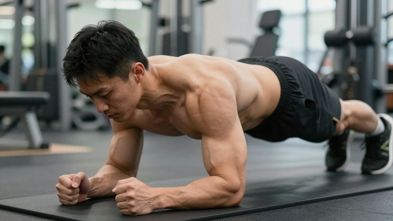 Person performing a plank, engaging deep core muscles.