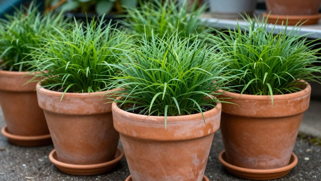 Blumentöpfe und Erde vor Frühlingsgewittern geschützt