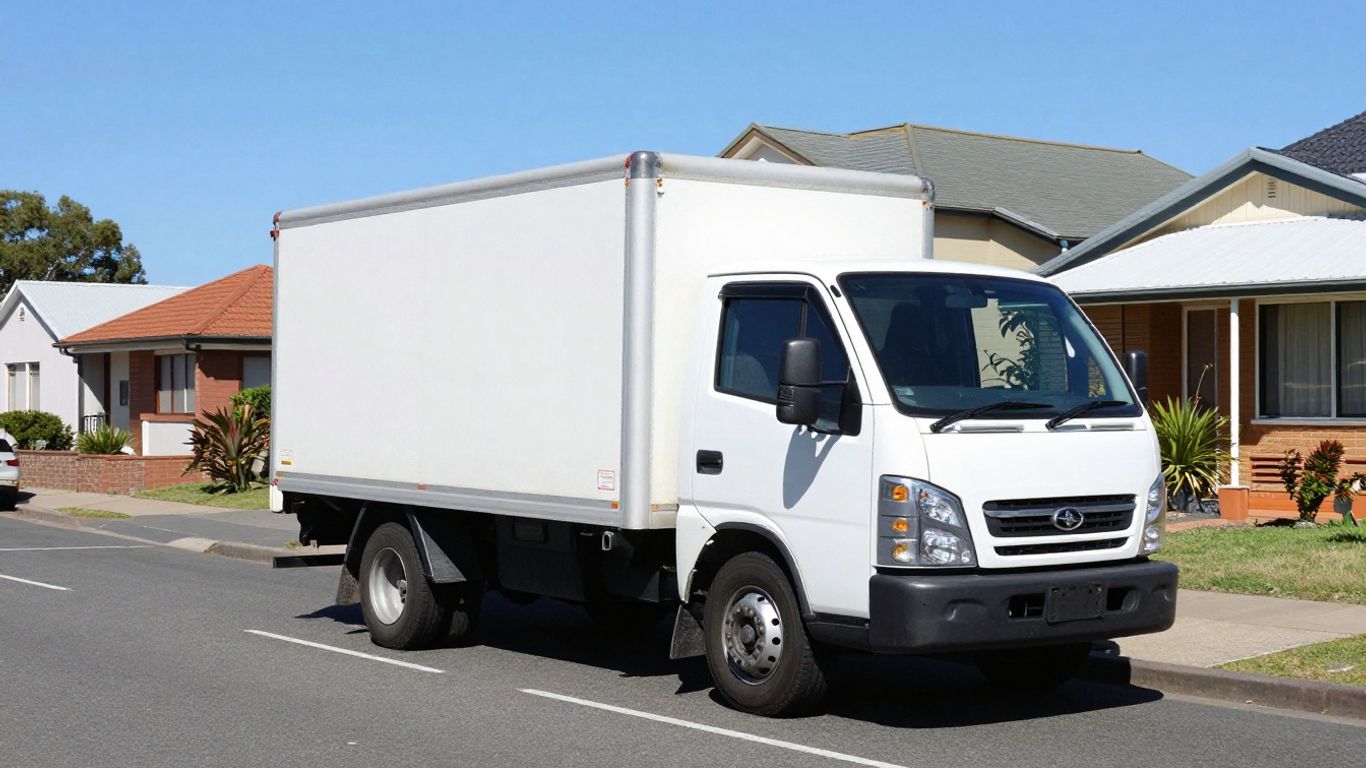 A professional delivery truck navigating a residential street
