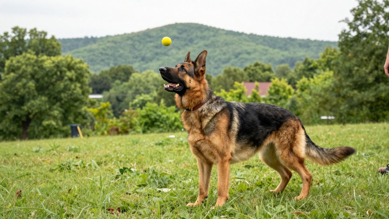 German Shepherd training with handler in outdoor Tennessee setting.