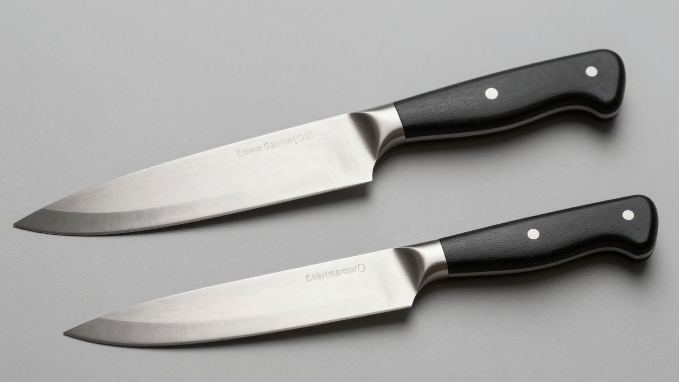 Forged vs. stamped kitchen knives side-by-side comparison.