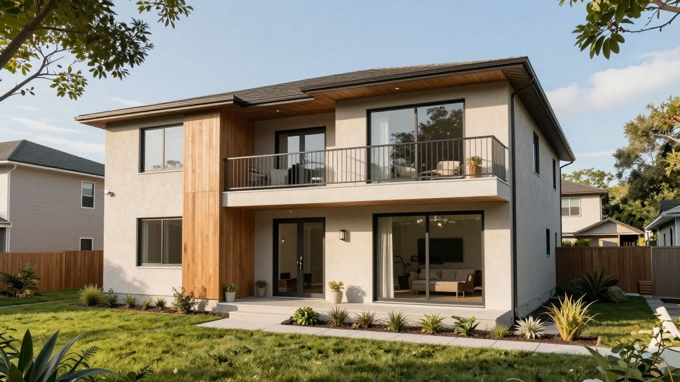 Modern in-law apartment addition attached to a suburban home.