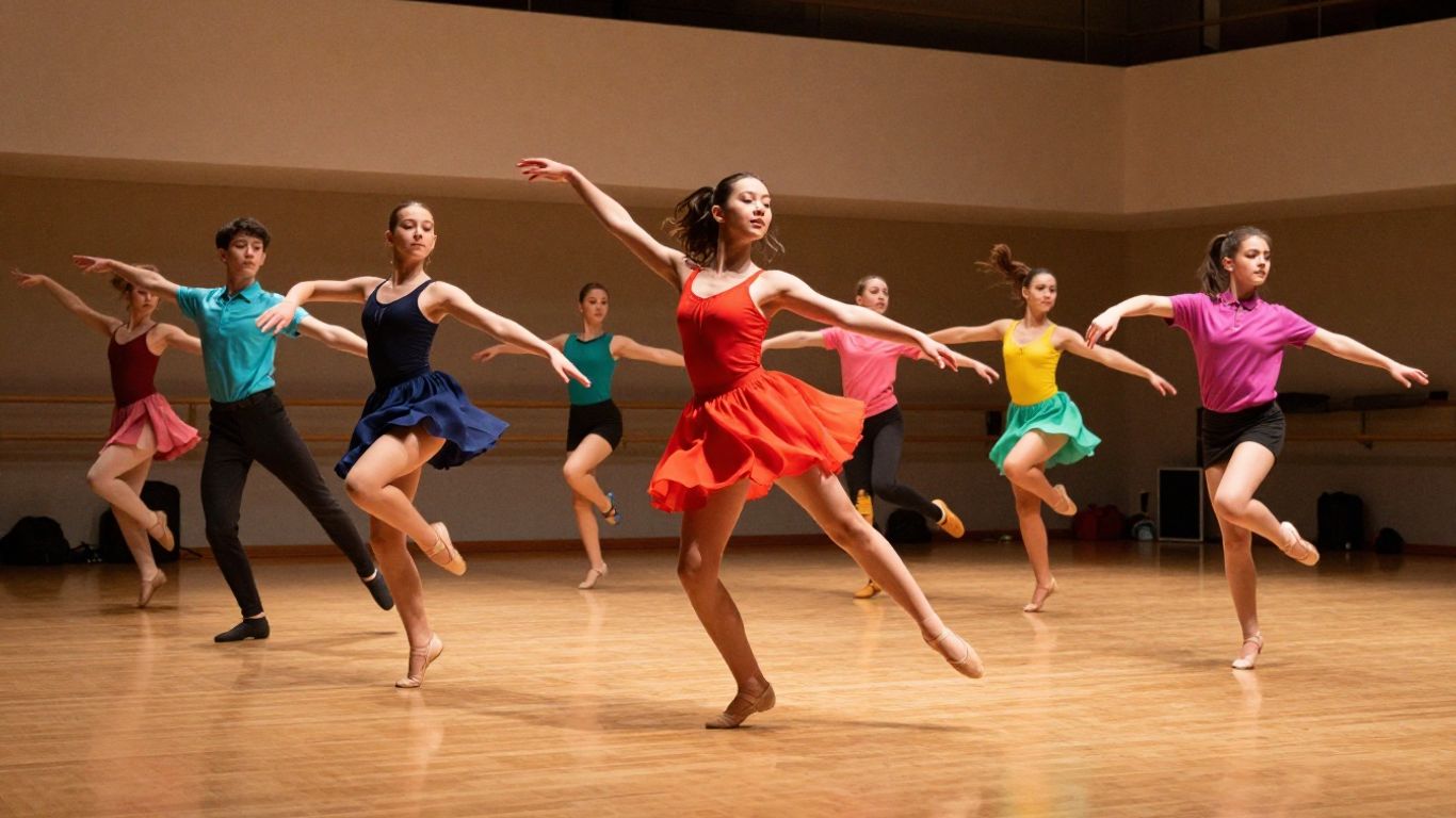 Young dancers performing in a bright studio