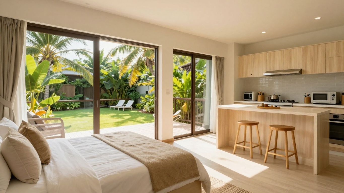 Bright family resort accommodation with balcony