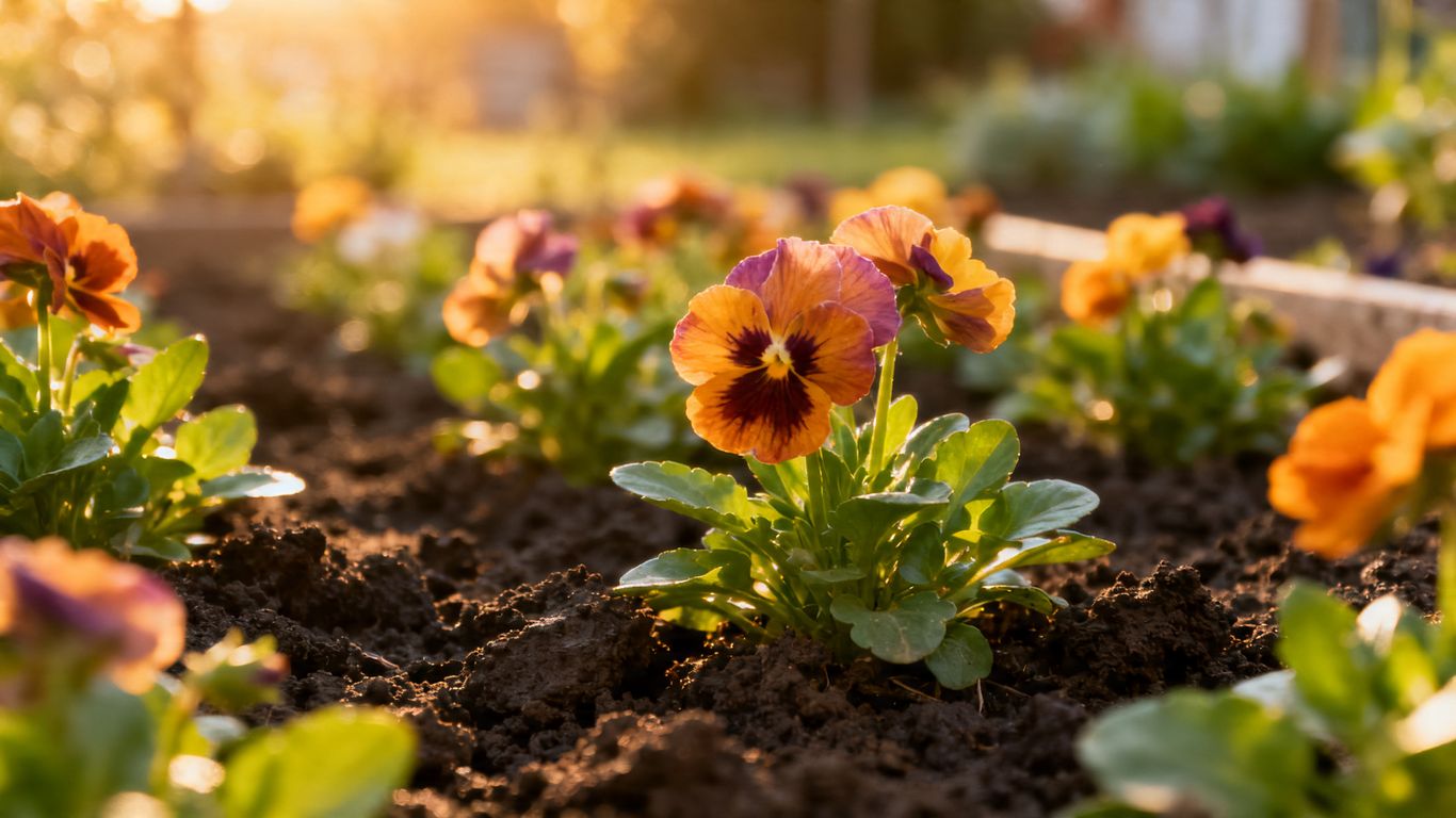 Colorful perennial flowers growing in dark, heavy clay soil.