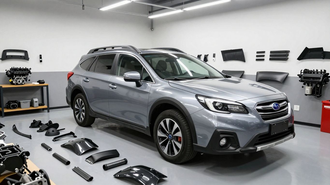 Subaru Outback parts displayed in a Wollongong auto shop.