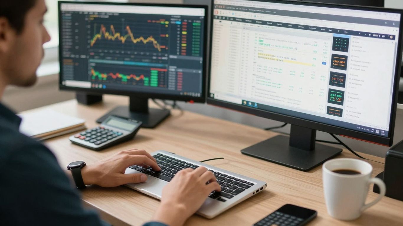 Trader practising markets on a virtual screen