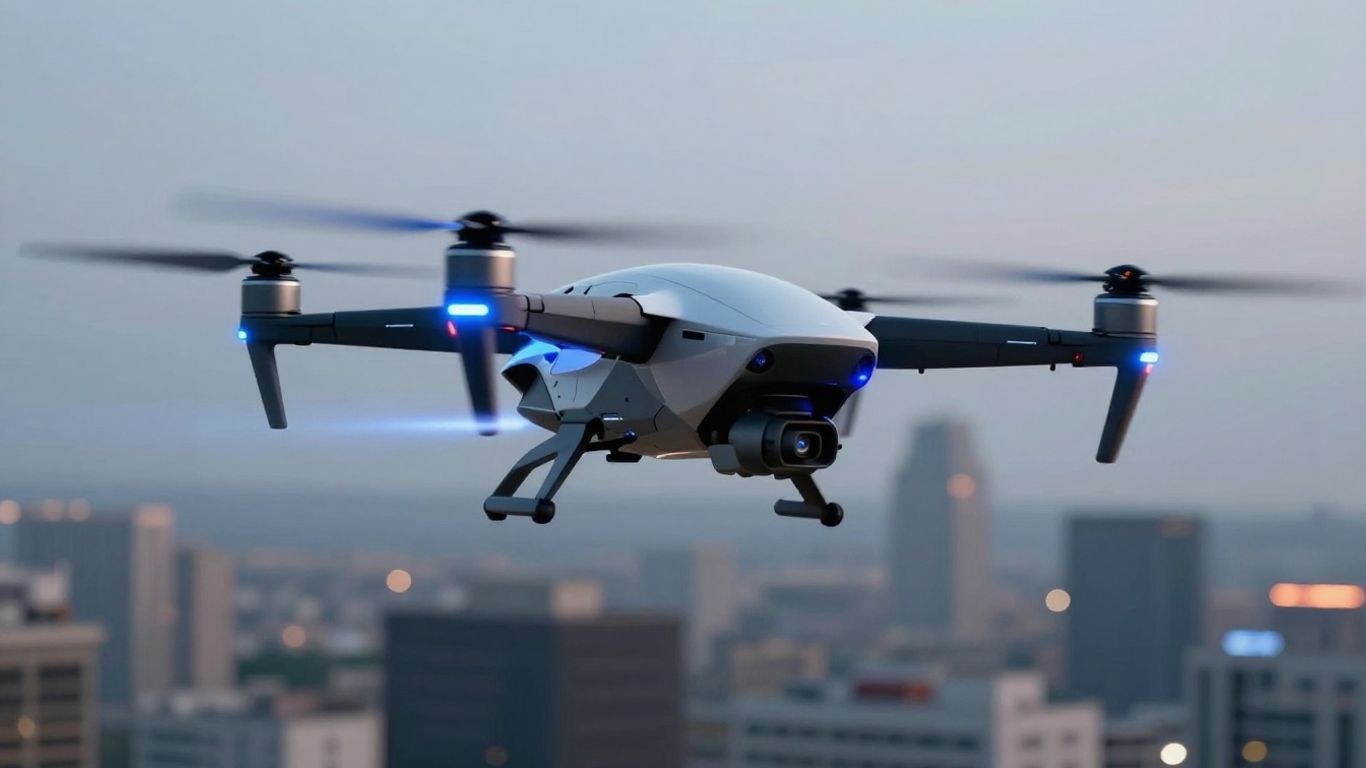 Futuristic drone in flight, advanced technology