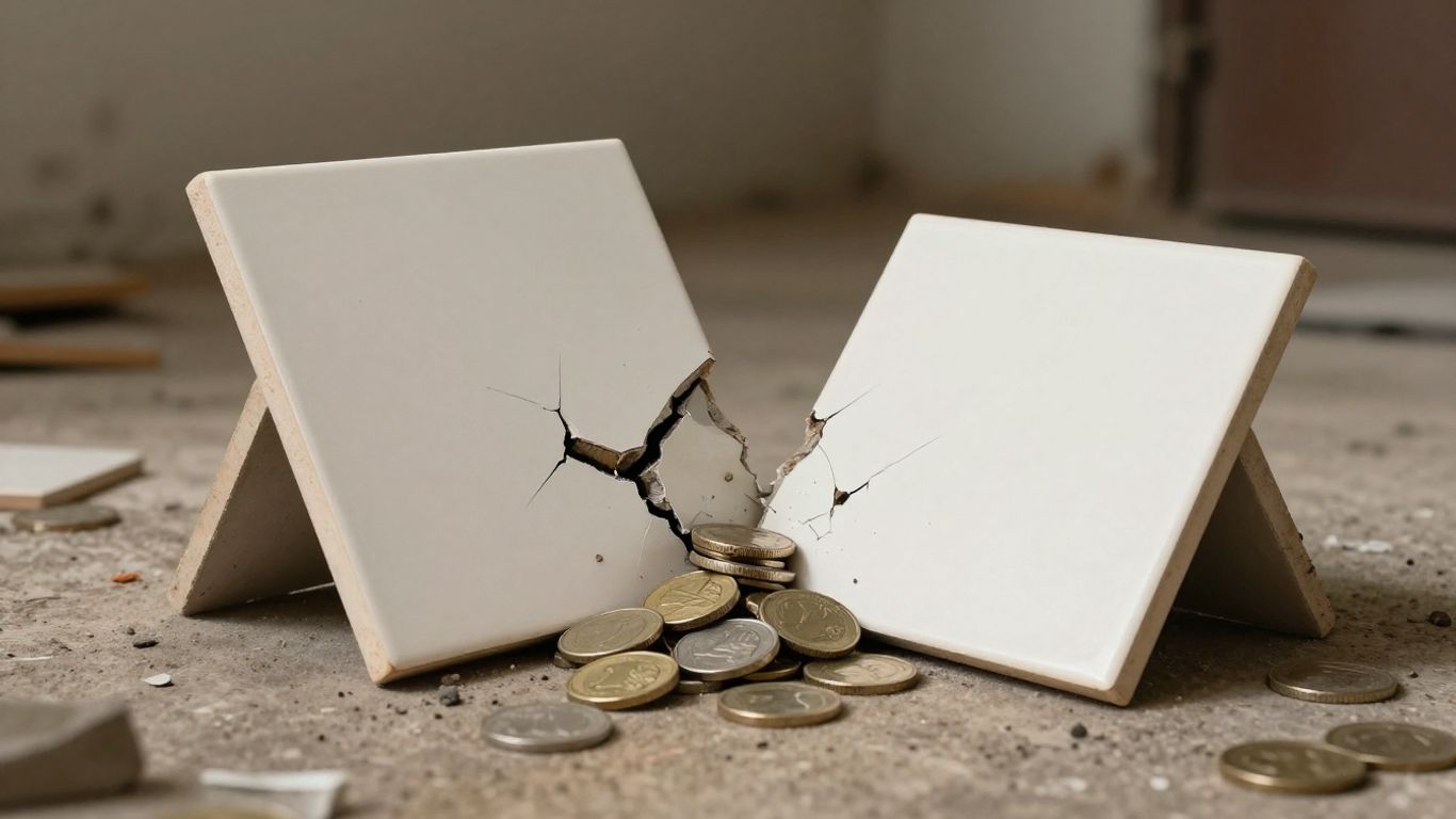 Cracked tile versus intact tile with coins.
