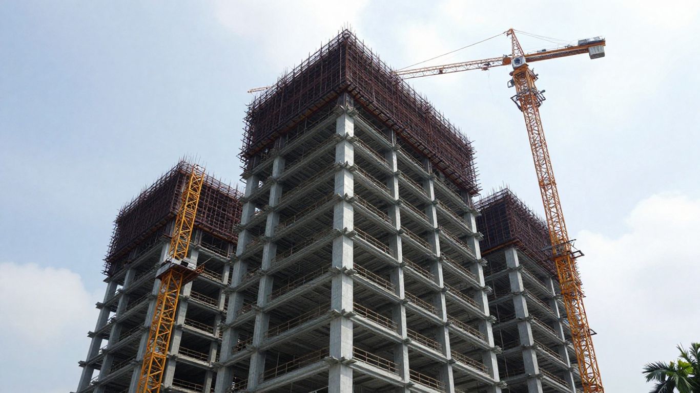 High-strength steel frame rising above Singapore skyline