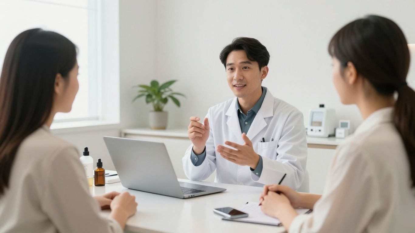 Doctor explaining skincare treatment in Singapore clinic