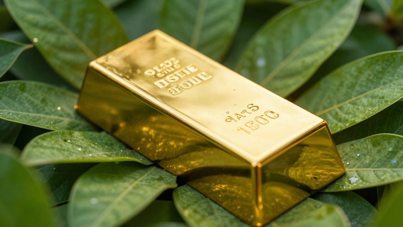 Barre d'or sur fond de feuilles vertes