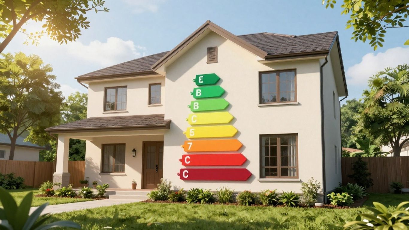 Maison avec une note DPE lumineuse sur la façade.