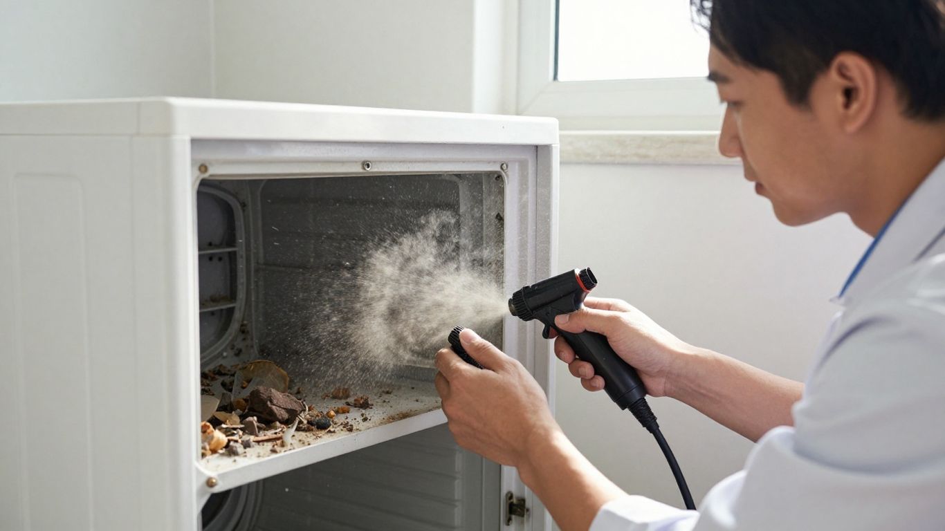 Technician cleaning dryer vent for fresher air.