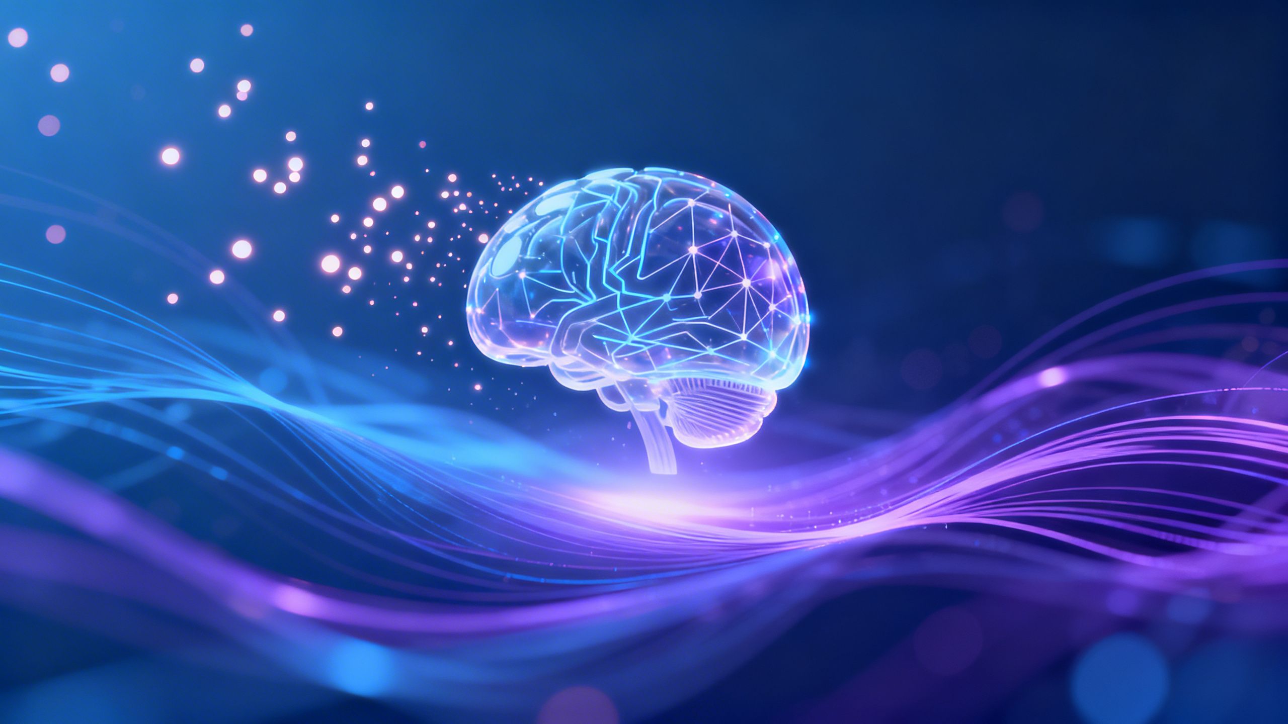 An abstract visualization of data points being analyzed by an AI brain, representing AI for eCommerce insights.