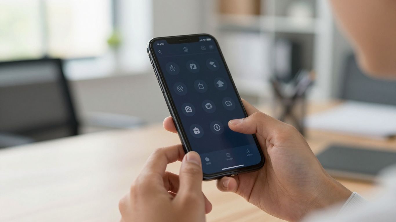 Hands holding smartphone with affiliate marketing icons.