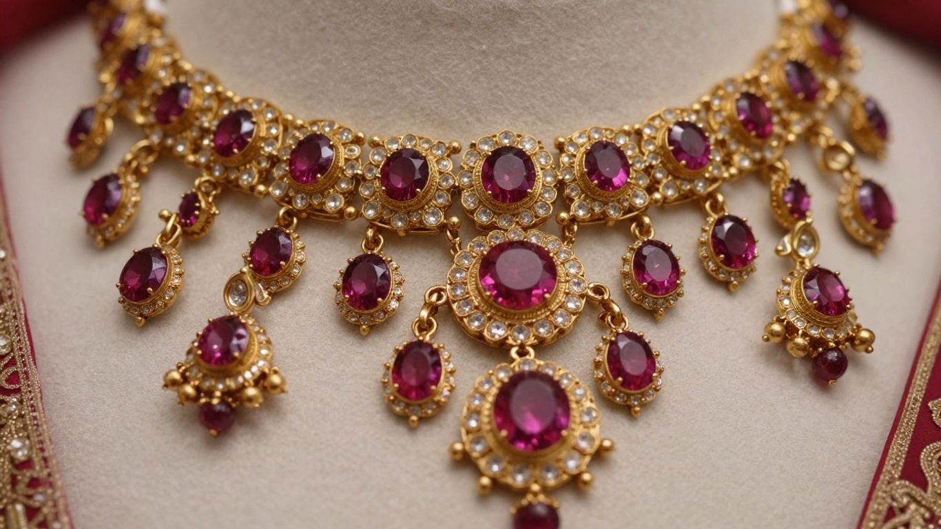 Intricate traditional bridal jewellery with gold and gemstones.
