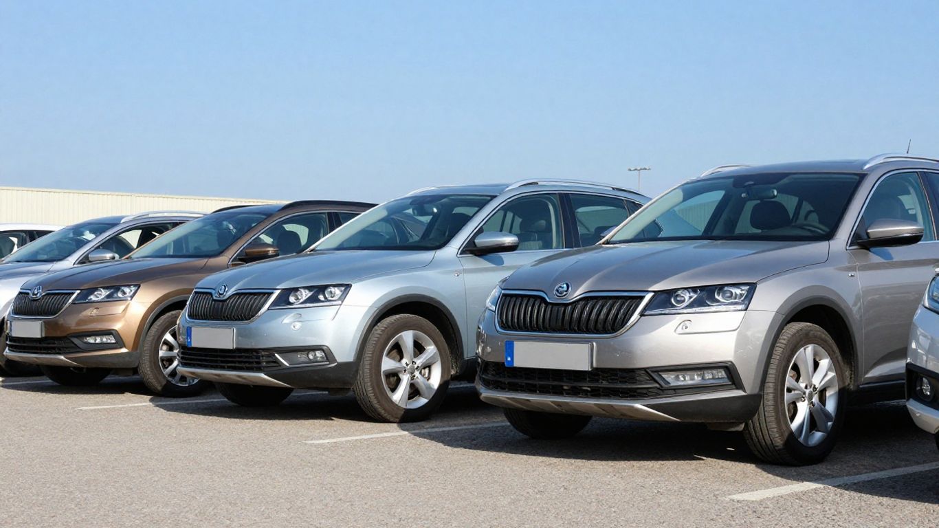 Skoda car parts and vehicles at a wrecking yard.