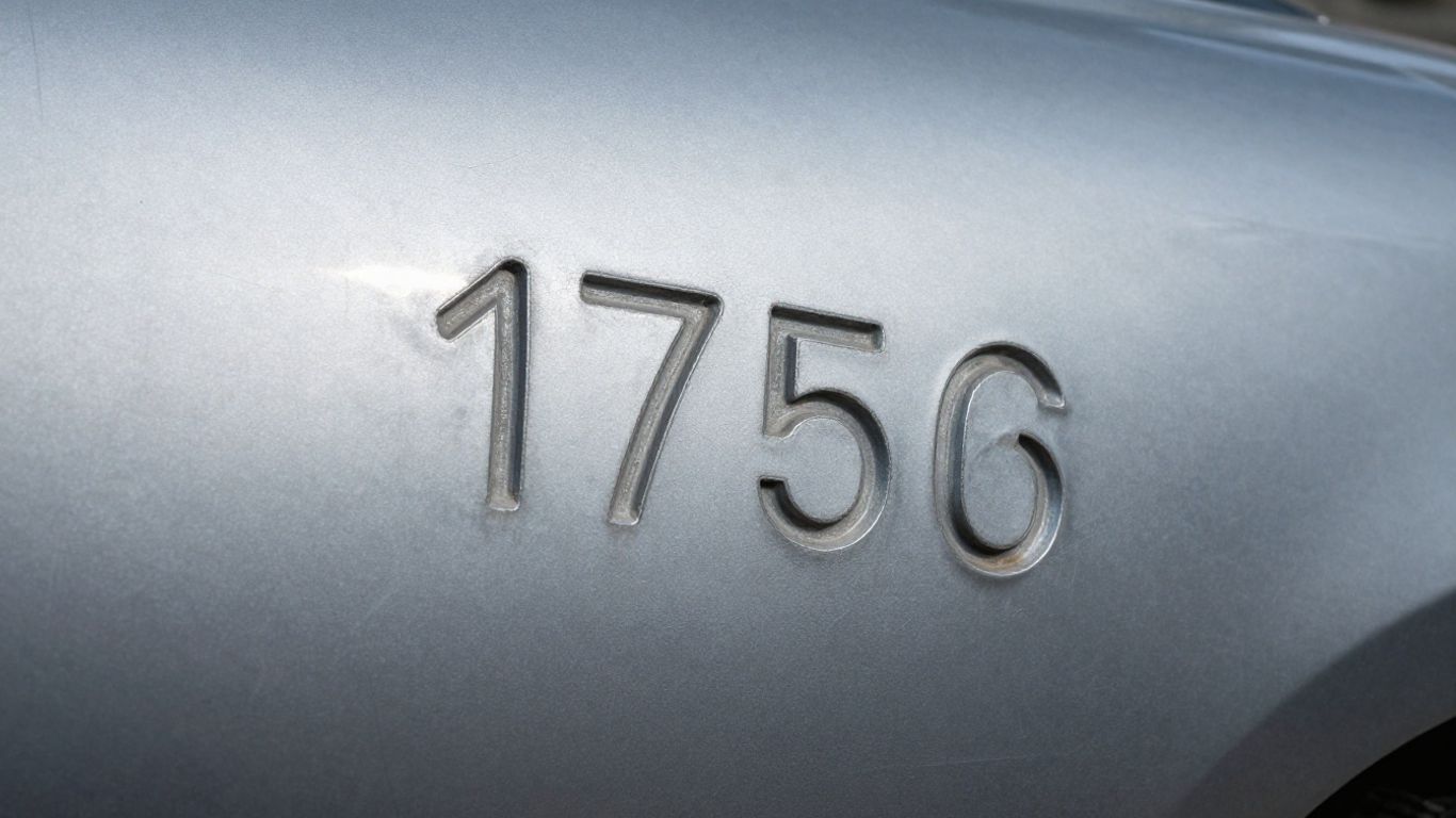 Ziffern und Buchstaben der Fahrzeugidentifikationsnummer auf Metallgravur