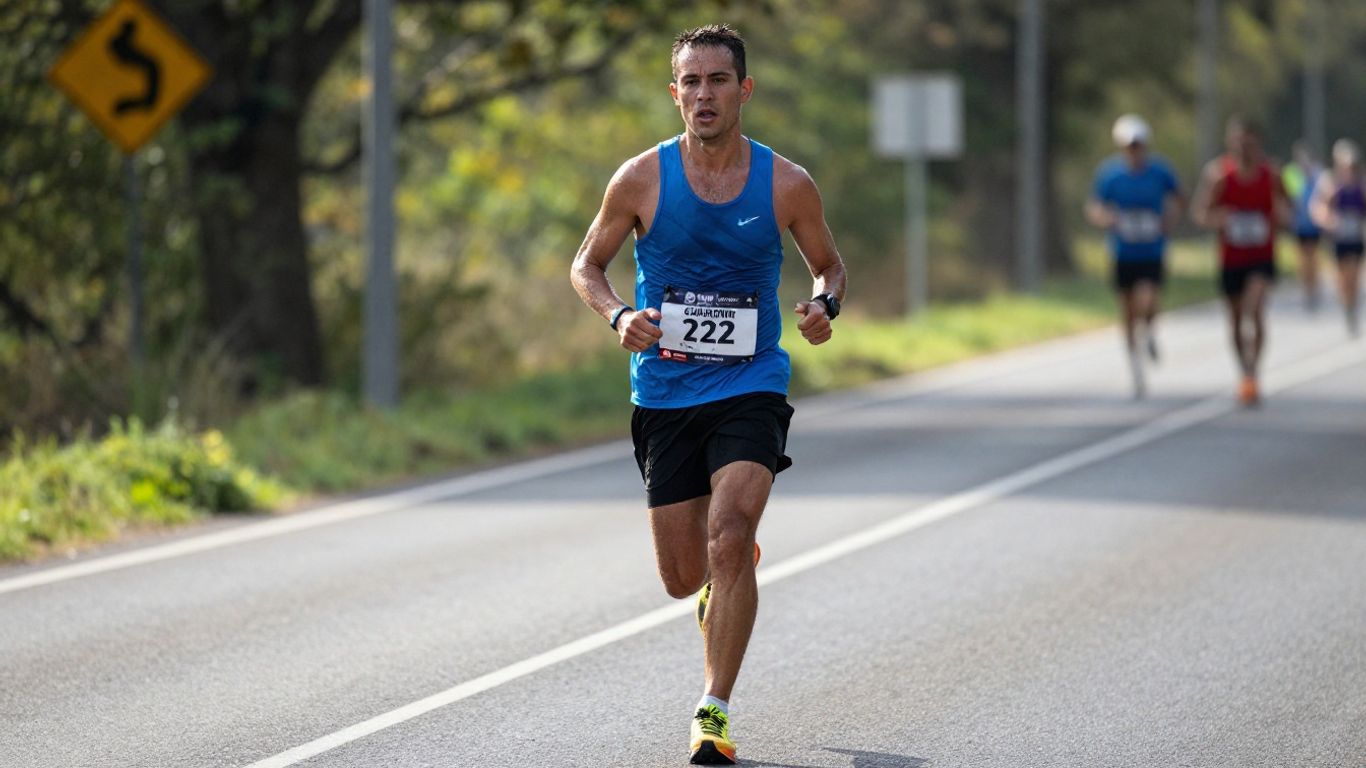 Runner in motion during a half marathon race.