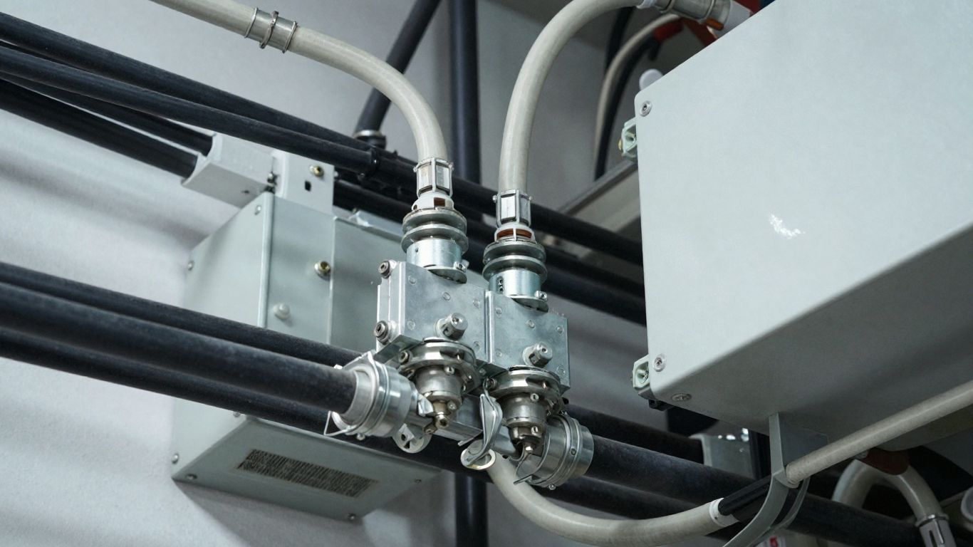 Electrical wires and conduits in a modern infrastructure upgrade.