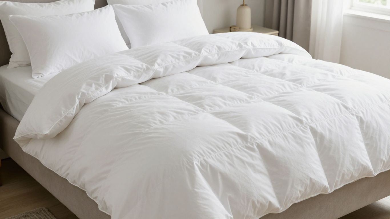 Brooklinen all-season down comforter on a bed.