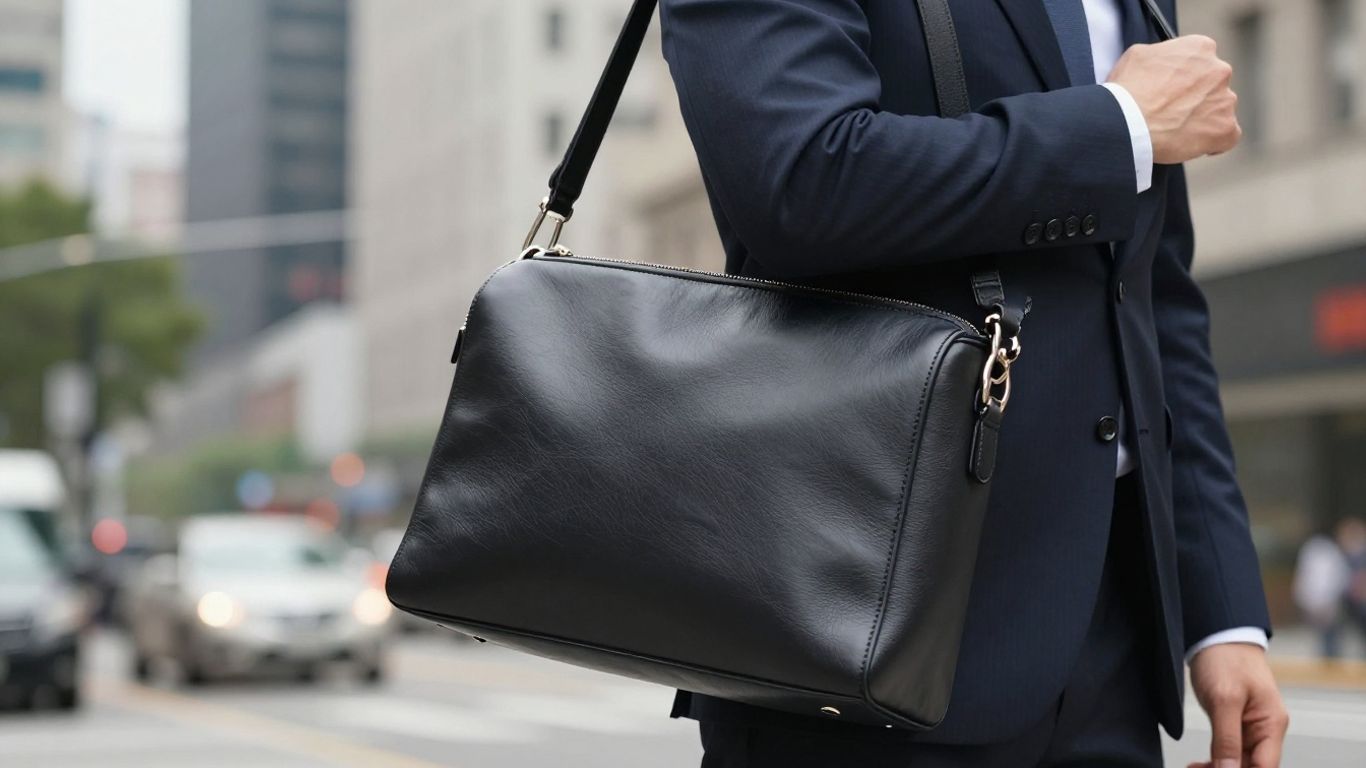 Mann mit Designer-Umhängetasche in der Stadt