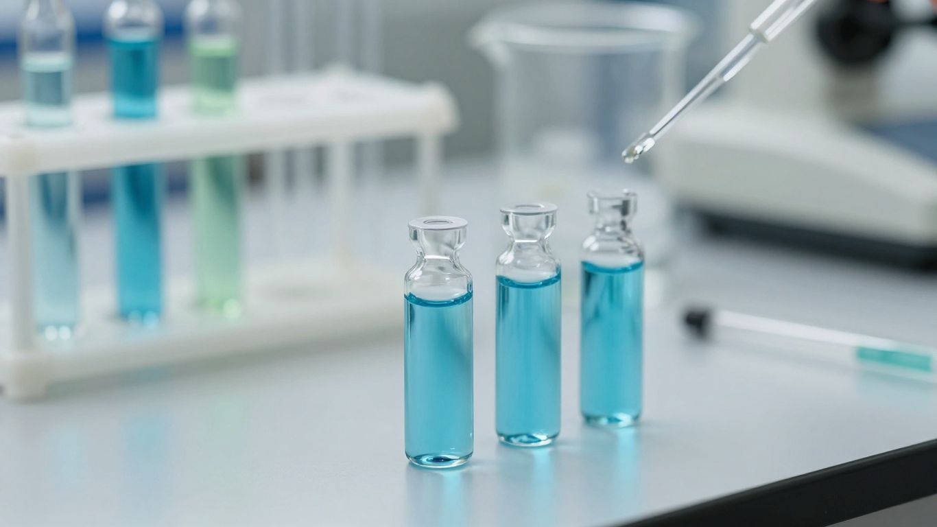 Vials of nootropic peptides in a research lab.